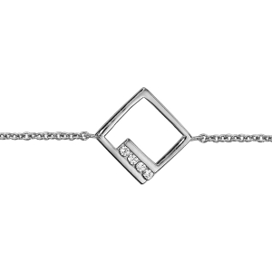 BRACELET ARGENT RHODIÉ FORME LOSANGE AJOURE OXYDES BLANCS SERTIS 16+2CM