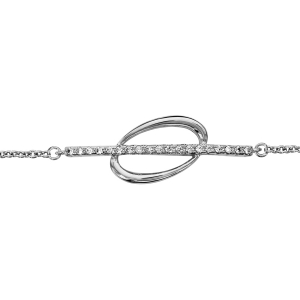 BRACELET ARGENT RHODIÉ FORME OVALE CROISEE OXYDES BLANCS SERTIS 16+2CM