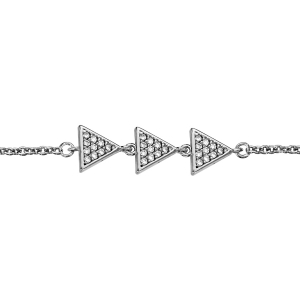 BRACELET ARGENT RHODIÉ 3 TRIANGLES PAVES OXYDES BLANCS SERTIS 16+2CM