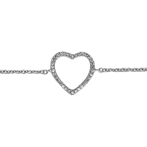 BRACELET ARGENT RHODIÉ COEUR AJOURE OXYDES BLANCS 16+1,5CM