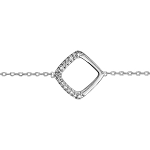 BRACELET ARGENT RHODIÉ MOTIF CARRÉ AJOURE OXYDES BLANCS SERTIS 16+2CM