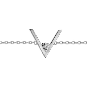BRACELET ARGENT RHODIÉ FORME V 1 OXYDE BLANC 16+2CM