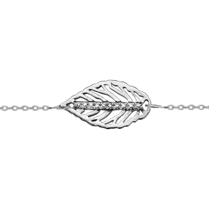 BRACELET ARGENT RHODIÉ FEUILLE OXYDES BLANCS SERTIS 16+2CM