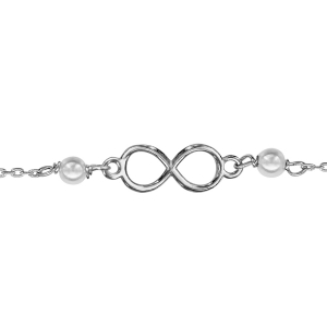 BRACELET ARGENT RHODIÉ MOTIF INFINI ET 2 PERLES BLANCHES IMITATIONS 15+3CM