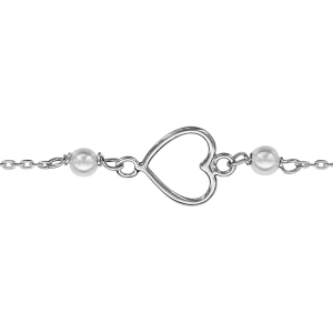 BRACELET ARGENT RHODIÉ COEUR EVIDE ET 2 PERLES BLANCHES IMITATION 15+3CM