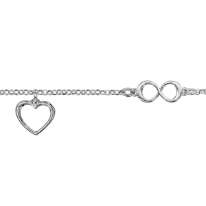 BRACELET ARGENT RHODIÉ INFINI ET PAMPILLE COEUR 16+3CM