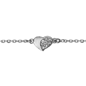 BRACELET ARGENT RHODIÉ COEUR OXYDES BLANCS 15+3CM