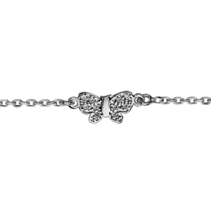 BRACELET ARGENT RHODIÉ PAPILLON OXYDES BLANCS SERTIS 14+3CM