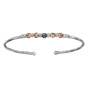 BRACELET ARGENT RHODIÉ JONC OUVERT AVEC BOULES FACETES 3 TONS