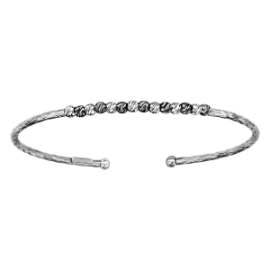BRACELET ARGENT RHODIÉ JONC OUVERT BOULES CISELEES ET RHODIUM NOIR