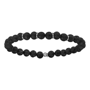 BRACELET ARGENT RHODIÉ EXTENSIBLE PIERRE DE LAVE NOIRE