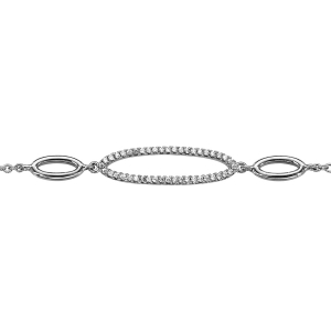 BRACELET ARGENT RHODIÉ 3 ANNEAUX ALLONGES OXYDES BLANCS 16+2CM