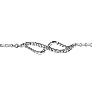 BRACELET ARGENT RHODIÉ VOLUTE OXYDES BLANCS SERTIS 16+2CM