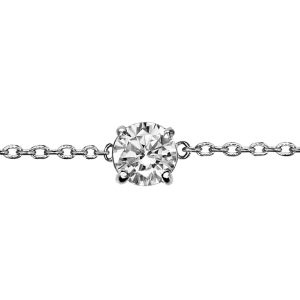 BRACELET SOLITAIRE ARGENT RHODIÉ OXYDE BLANC SERTI 4 GRIFFES  5MM 18CM REGLABLE 16CM