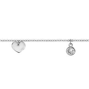 BRACELET ARGENT RHODIÉ PAMPILLE 2 COEURS ET 1 OXYDE BLANC SERTI CLOS 16+3CM