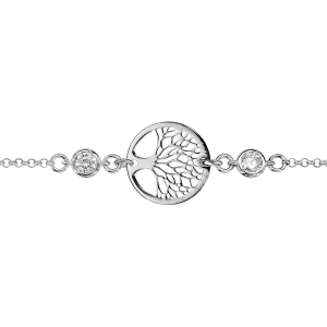 BRACELET ARGENT RHODIÉ RONDELLE ARBRE DE VIE ET 2 OXYDES BLANCS SERTIS 16+3CM