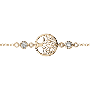 BRACELET ARGENT ET DORURE JAUNE RONDELLE ARBRE DE VIE ET 2 OXYDES BLANCS SERTIS 16+3CM