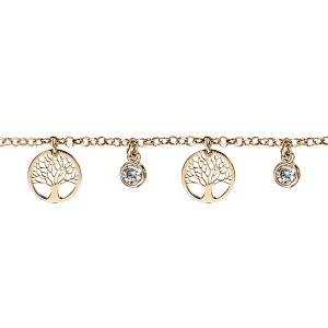 BRACELET ARGENT ET  DORURE JAUNE 3 PAMPILLES RONDELLES ARBRE DE VIE ET 2 OXYDES BLANCS SERTIS CLOS 16+3CM