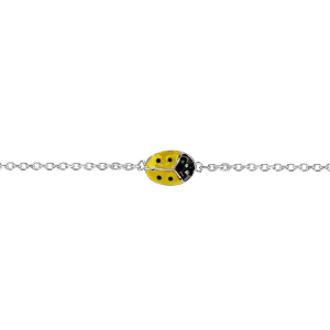 BRACELET ARGENT ENFANT COCCINELLE RÉSINE JAUNE ET POINT NOIR 16CM RÉGLABLE 14