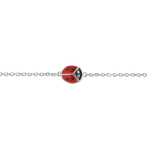 BRACELET ARGENT RHODIÉ ENFANT COCCINELLE 16CM RÉGLABLE 14