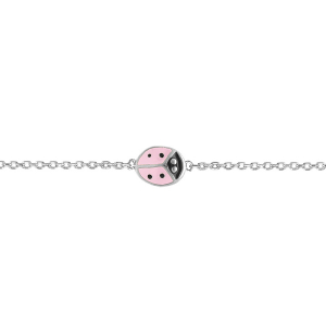 BRACELET ARGENT RHODIÉ ENFANT COCCINELLE ROSE 16CM RÉGLABLE 14
