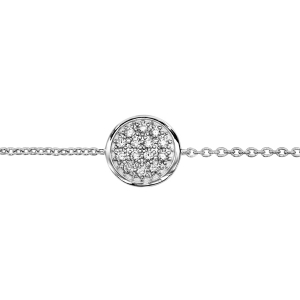 BRACELET ARGENT RHODIÉ PENDENTIF ROND OXYDES BLANCS SERTIS  16+3CM