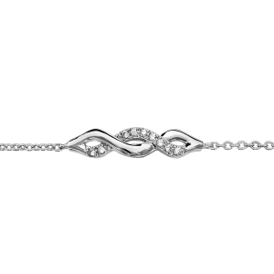 BRACELET ARGENT RHODIÉ TORSADE OXYDES BLANCS SERTIS 16+3CM