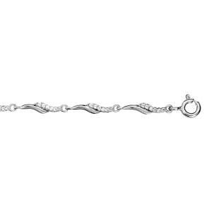 BRACELET ARGENT RHODIÉ MOTIF VOLUTE OXYDES BLANCS SERTIS 18+3CM