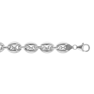 BRACELET GRAIN DE CAFE 12MM ARGENT RHODIÉ 21CM MOUSQUETON