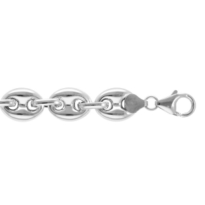 BRACELET GRAIN DE CAFE 12MM ARGENT RHODIÉ 21CM MOUSQUETON