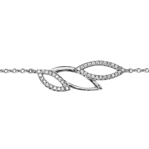 BRACELET ARGENT RHODIÉ FEUILLAGE AJOURE OXYDES BLANCS SERTIS 16+2CM