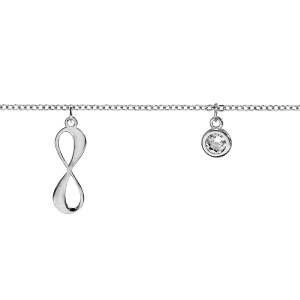 BRACELET ARGENT RHODIÉ PAMPILLE 2 INFINIS ET 1 OXYDE BLANC SERTI CLOS 16+3CM
