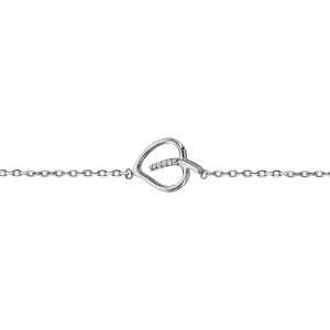 BRACELET ARGENT RHODIÉ COEUR  OXYDES BLANCS SERTIS 16+2CM