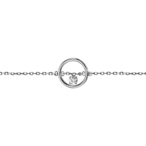 BRACELET ARGENT RHODIÉ CERCLE 1 OXYDE BLANC SERTI PENDANT 16+2CM