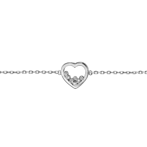 BRACELET ARGENT RHODIÉ COEUR 7 OXYDES BLANCS SERTIS 16+2CM