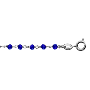 BRACELET ARGENT RHODIÉ BOULES PERLES DE VERRE FACETEES BLEU FONCE 15+3CM