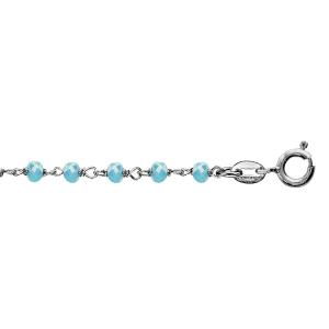 BRACELET ARGENT RHODIÉ BOULES PERLES DE VERRE FACETEES BLEU CLAIR 15+3CM