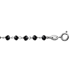 BRACELET ARGENT RHODIÉ BOULES PERLES DE VERRE FACETEES NOIRES 15+3CM
