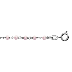 BRACELET ARGENT RHODIÉ BOULES PERLES DE VERRE FACETEES ROSE CLAIR 15+3CM