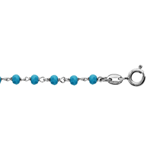 BRACELET ARGENT RHODIÉ BOULES PERLES DE VERRE FACETEES TURQUOISE 15+3CM