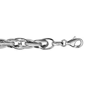 BRACELET ARGENT RHODIÉ MAILLES ENTREMELEES DIAMANTEES 19CM