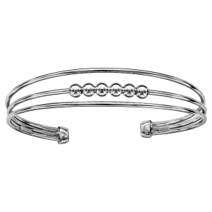 BRACELET ARGENT RHODIÉ RIGIDE 3 RANGS AVEC BOULES
