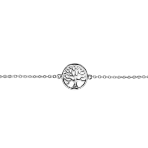BRACELET ARGENT RHODIÉ RONDELLE ARBRE DE VIE AJOURE 16+3CM