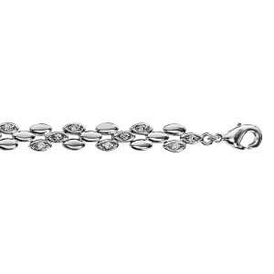 BRACELET ARGENT RHODIÉ MASSIF OXYDES BLANCS SERTIS 16,5+3CM