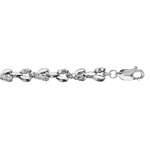 BRACELET ARGENT RHODIÉ MASSIF OXYDES BLANCS SERTIS 16+3CM