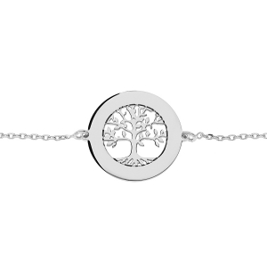 BRACELET ARGENT RHODIÉ PETIT ARBRE DE VIE 20MM CONTOUR A GRAVER 15,5+3CM