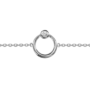 BRACELET ARGENT RHODIÉ CERCLE 9 MM  1 OXYDE BLANC SERTI CLOS 16+2CM