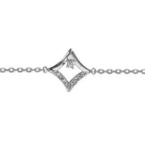 BRACELET ARGENT RHODIÉ LOSANGE OXYDES BLANCS SERTIS 16+2CM