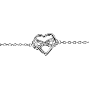 BRACELET ARGENT RHODIÉ COEUR ET INFINI OXYDES BLANCS SERTIS 16+2CM