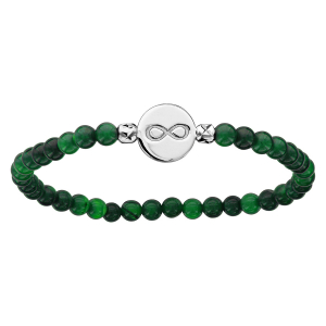 BRACELET EXTENSIBLE MALACHITE VÉRITABLE PASTILLE ARGENT RHODIÉ GRAVURE INFINI